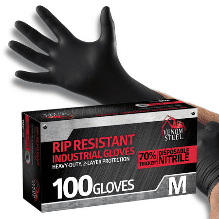 Venom Steel Premium Industrial Black Nitrile Gloves, Medium, 100 Count
