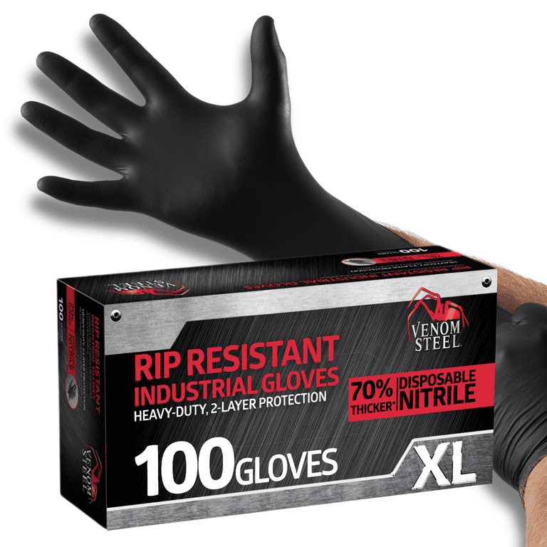 Venom Steel X-Large Black Nitrile Gloves, Heavy Duty Grip - Main Image