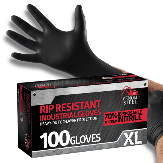 Venom Steel Premium Industrial Black Nitrile Gloves, X-Large, 100 Count
