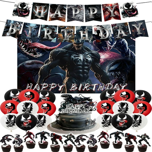 Venom Theme Birthday Party Decorations Set With 1 Happy Birthday Banner, Balloons, Cupcake Toppers,All-in-One Celebration Party Kit Supplies