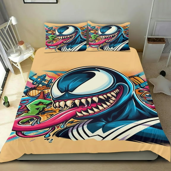 Venom Themed Bed Sheet Set Three Piece Set 53x79 Inches Comfortable And Skin Friendly Unique Design Creating A Star Studded Night