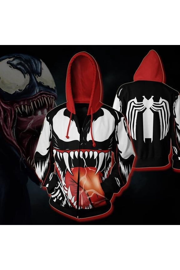Venom black and white monster mouth cosplay clothing zipper hooded hoodie coat