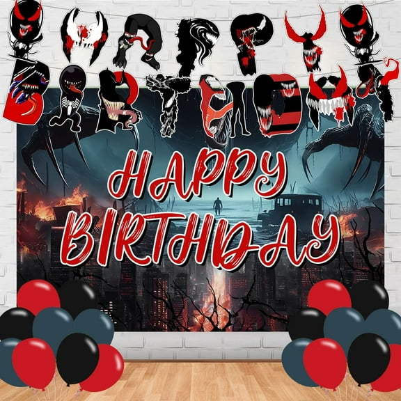 Venomm Birthday Party Supplies,Black Anime Party Favors,Venomm Party Decorations Include Banners, Backdrop, Balloons for Baby Shower Party Cake Table Decorations Supplies Superhero Theme