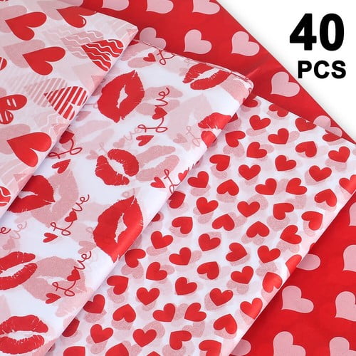 Venoro 10PCS Valentine's Wrapping Paper-Red Heart Design for Weddings & Valentine's Day