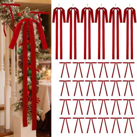 Venoro 30/60Pcs Velvet Christmas Bows Soft Fabric Ribbon Tree Decor for Holiday & Wedding