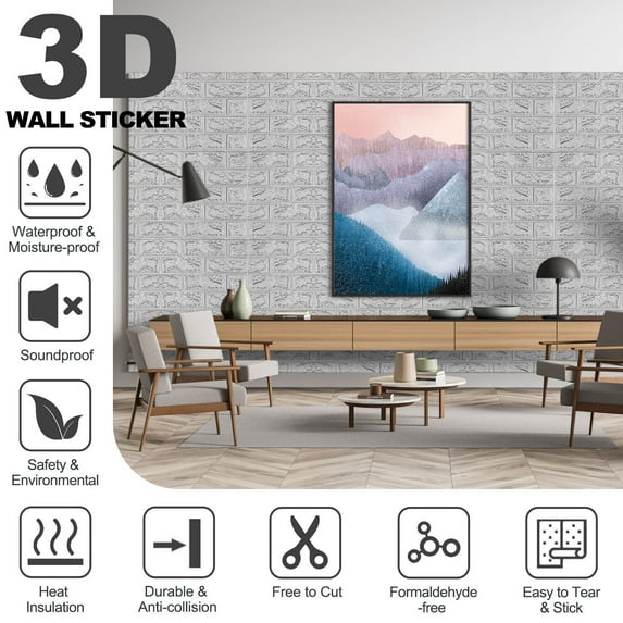 Venoro 3D Brick Foam Wallpaper Self Adhesive Tile Stone Panels Wall Sticker Waterproof