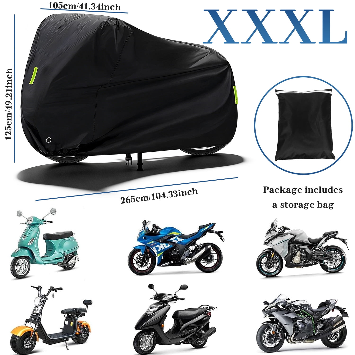 Venoro 3XL Black Motorcycle Bike Cover Waterproof Dust Protection For Outdoor All-Weather Use