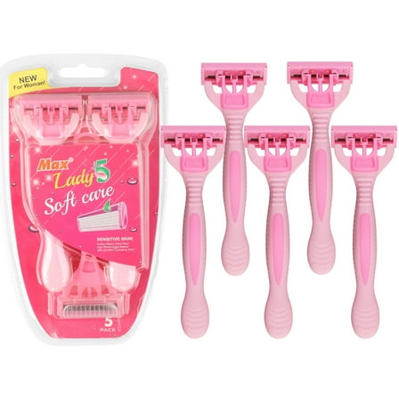 Venoro 5 Packs Women's Razors 5-Blades Manual Razor Disposable, Pink