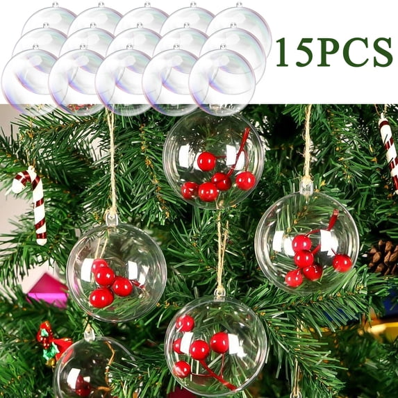 Venoro Christmas Decorations 15Pcs Christmas Ball Ornaments 8cm Transparent Hollow Balls