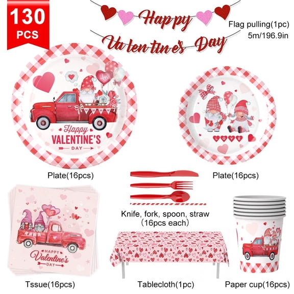 Venoro Love-Themed Disposable Tableware Kit For Valentine's Day Celebrations & Parties