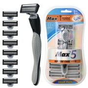 Venoro Mens Razors 5-Blade Manual Razor Handle and 8 Blades Refills, Gray