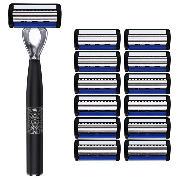 Venoro Men's Razors 7-Blade Manual Razor Handle and 12 Blades Refills, Black