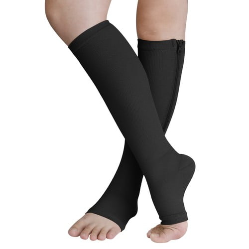Venoro Nylon Zipper Compression Socks Support Graduated Stockings Mens Womens 20-30mmHg