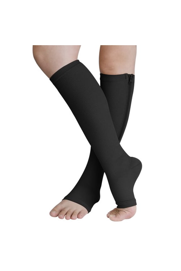 Nylon Zipper Compression Socks Support Graduated Stockings Mens Womens 20-30mmHg