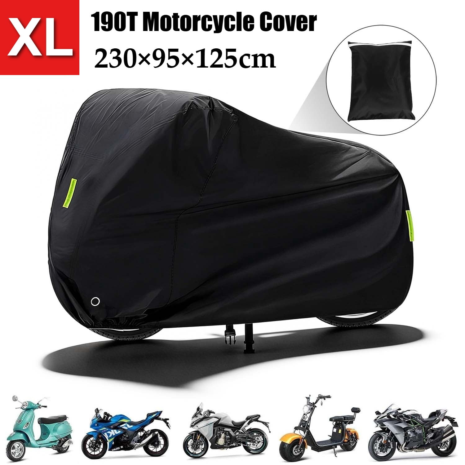 Venoro XL Black Motorcycle Bike Cover Waterproof Dust Protection For Outdoor All-Weather Use