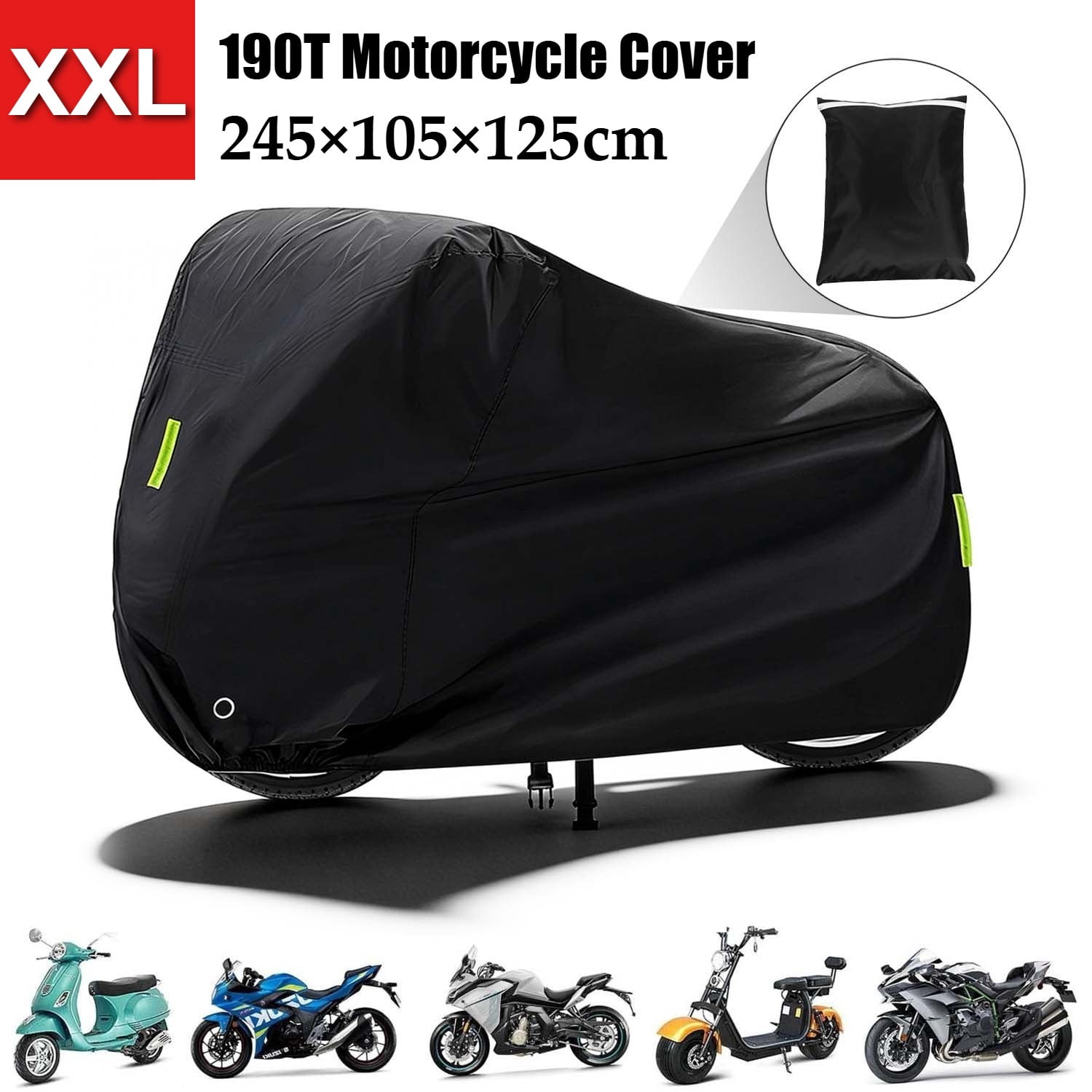 Venoro XXL Black Motorcycle Bike Cover Waterproof Dust Protection For Outdoor All-Weather Use