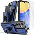 thumbnail image 1 of Venoro for Samsung Galaxy A15 5G Card Slot Holder Phone Case with Screen Protector with Slide Camera Lens Cover and Stand, Blue, 1 of 15