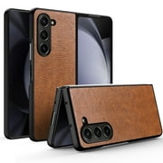 Venoro for Samsung Galaxy Z Fold 5 5G Case Leather Hybrid Hard Shockproof Phone Cover, Brown