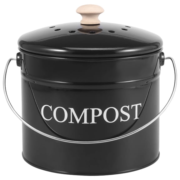 Vensio 0.8 Gallon Black Metal Kitchen Compost Bin with Lid and Handle Smell Resistant Food Waste Bucket