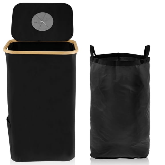 Vensio 1-Set 105L Large Collapsible Recycling Bin Oxford Cloth Storage Container Bamboo Handle for Bottles