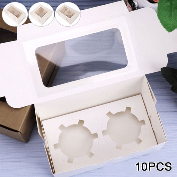 Vensio 10-Pack Brown Kraft Cupcake Boxes with Clear Window and Inserts for Weddings and Baby Showers