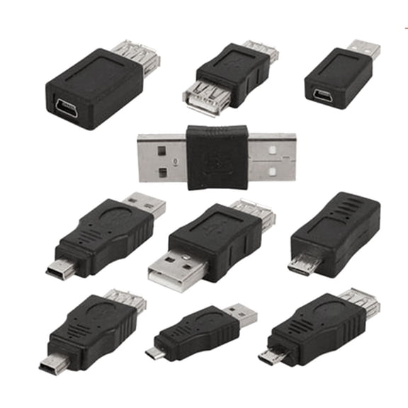Vensio -10 Pack USB Type A and Micro Mini OTG Adapter Set, Professional Male to Female Data Transfer Converters and Couplers for Mobile and PC, Universal Black