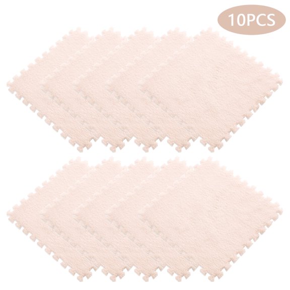 Vensio-10 Pcs Fluffy Interlocking EVA Foam Floor Mats, Shaggy Play Area Rug-white-