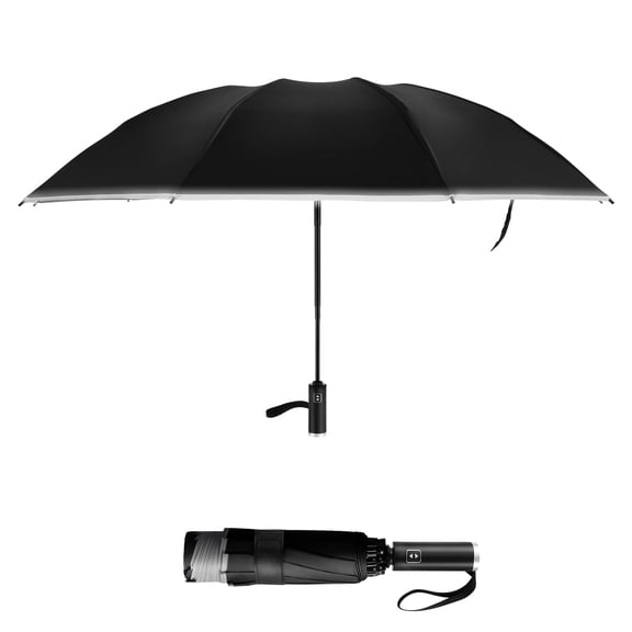 Vensio -10 Ribs Automatic Reverse Folding Umbrella with Reflective Safety Strip, Windproof Inverted Waterproof Travel Umbrella for Rain and Sun Protection Black