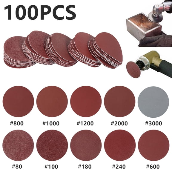 Vensio -100PCS 2-Inch Sanding Discs for Random Orbital Sander, Assorted 80-3000 Grit Aluminum Oxide Sandpaper for Wood Metal and Automobile Polishing, High-Speed Pads