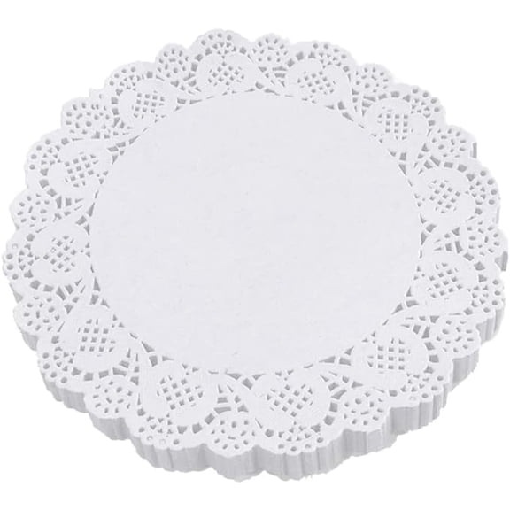 Round White Lace Paper Doilies - 100Pcs 5.5 Inch Disposable Decorative Placemats for Cake Trays, Wedding Crafts, and Dessert Table Displays