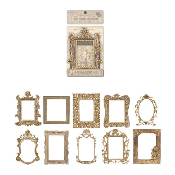 Vensio-10Pcs Vintage Memory Picture Frame Collage Cards Retro Border Hand Account Material for Scrapbooking Journaling