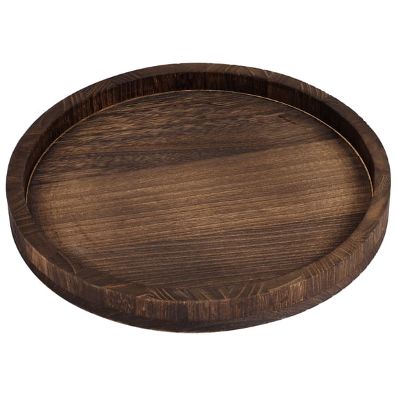 Vensio 11.8-Inch Round Wood Serving Tray Dark Coffee Decorative Platter with Raised Edges for Coffee Table