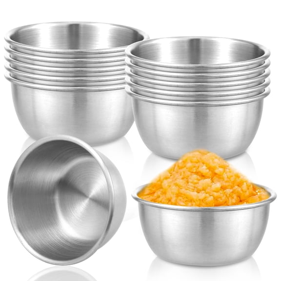 Vensio -12 Pack Stainless Steel Dipping Sauce Bowls 55ml, Professional Condiment Cups for Ketchup and Salsa, Smooth Rounded Edge Salad Dressing Containers for Restaurant