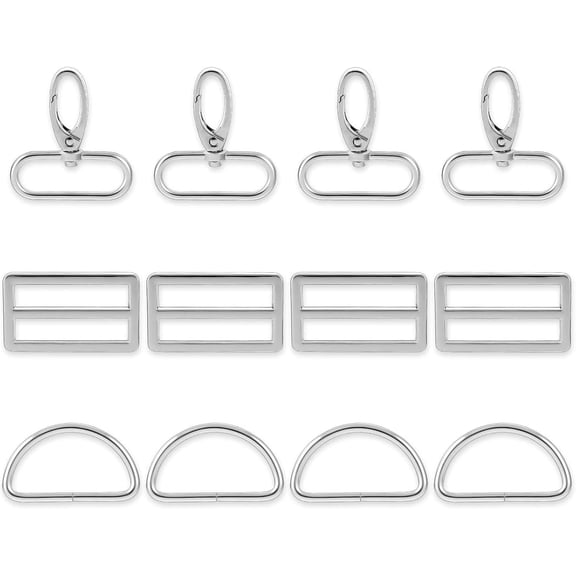 Vensio -12 Pcs Metal Swivel Snap Hooks and D-Rings for Purse and Bag Making, 1.5 Inch Silver Purse Hardware Set for DIY Lanyards and Dog Collars, 360 Degree Swivel