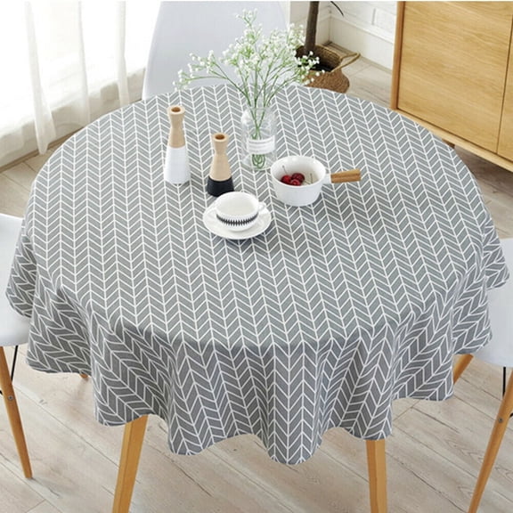 Vensio 150cm Gray Geometric Round Tablecloth Nordic Style Cotton Linen Fabric Circular Cover for Kitchen