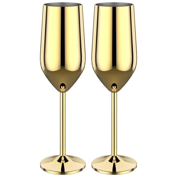 Vensio 2-Pack 6oz Gold Stainless Steel Champagne Flutes Unbreakable Wine Goblets for Parties Candlelight Dinner