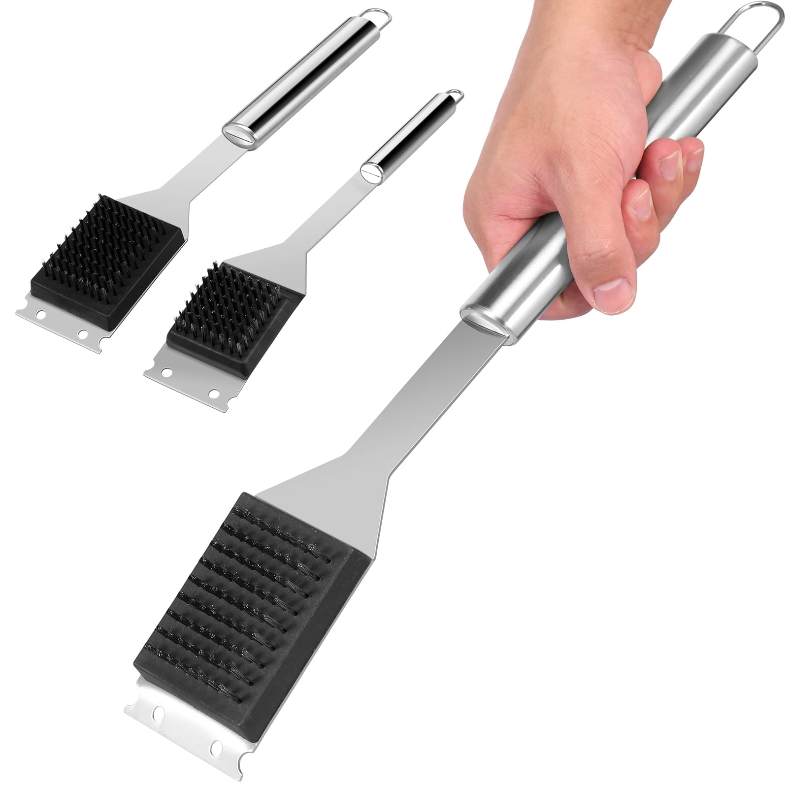 Vensio 2-Pack Heavy Duty Grill Brush and Scraper Stainless Steel BBQ Cleaner with Long Handle for Outdoor Grilling