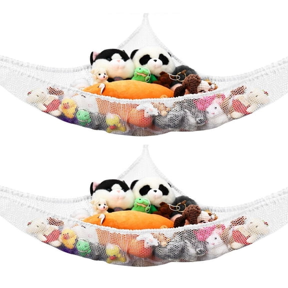 Vensio -2 Pack Large Soft Toy Hammock for Stuffed Animal Storage, Expandable Mesh Net Organizer for Kids Bedroom and Nursery, Space-Saving Corner Wall Mounted Display