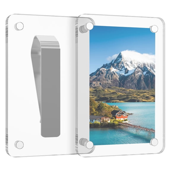Vensio -2 Pcs Car Sun Visor Photo Holder with Magnetic Closure, Clear Acrylic Picture Frame for Visor with Metal Clips, Easy to Assemble Horizontal Vertical Display Set
