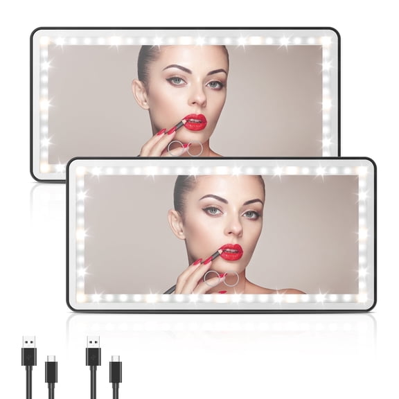 Vensio -2 Pcs Car Sun Visor Vanity Mirror with 3 Lighting Modes, Rechargeable LED Makeup Mirror for Truck and SUV, Portable Travel Mirror for Car Visors Black