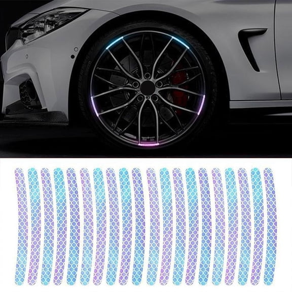 Vensio-20 Pcs Car Tire Rim Reflective Stickers Night Warning Decal Strips Fits Auto Motorcycle Bike