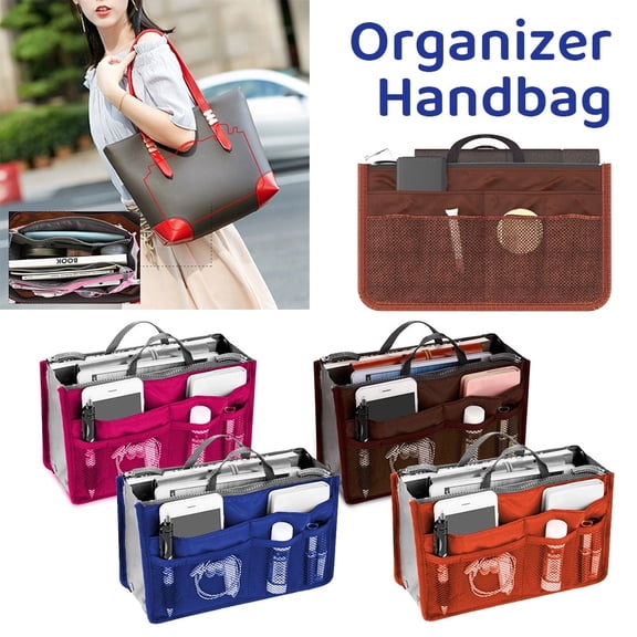 Vensio -20L Large Capacity Purse Organizer Insert with 12 Pockets, Polyester Cosmetic Liner Bag for Travel Handbags and Totes, Portable Makeup Storage Pouch Coffee