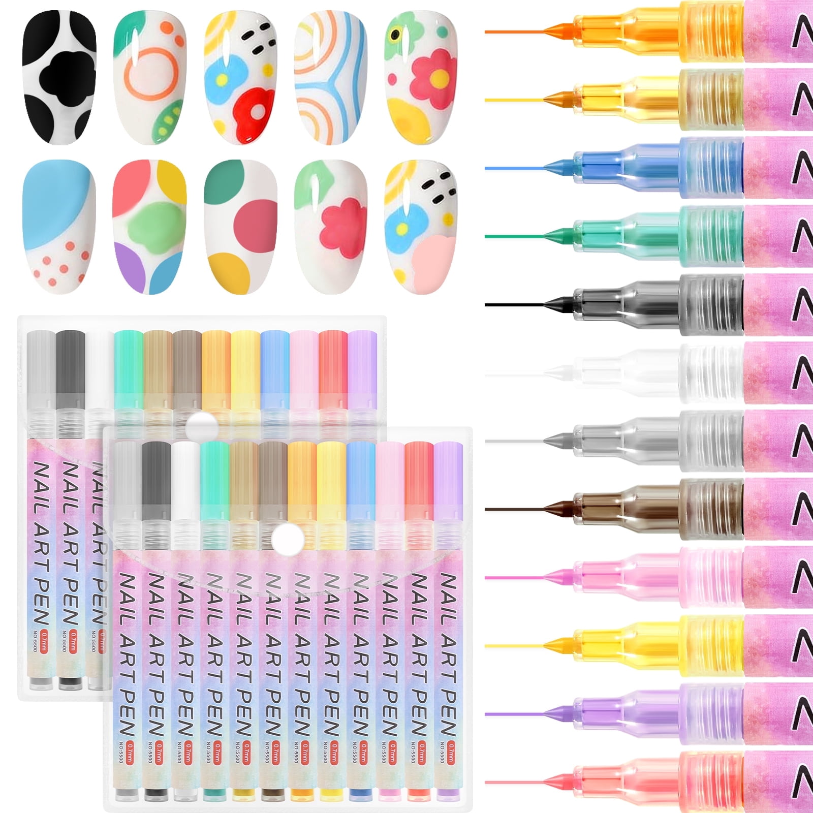 Vensio 24-Piece Nail Art Pens Set 12-Color Graffiti Dotting Markers Acrylic Paint Point Liners for DIY Manicure