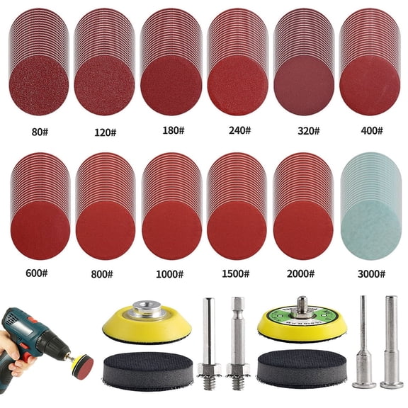 Vensio 240Pcs 2-Inch Alumina Sanding Discs Pad Kit 80-3000 Grit Sandpaper with 1/4 Inch Shank Backer Plate Sponge Cushion