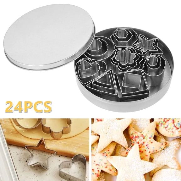 Vensio -24pcs Geometric Shape Stainless Steel Cookie Cutters Set for Baking, Professional Mini Biscuit Slicers for Kitchen DIY Pastry Decorations, Small Metal Mold Kit for Fondant Cookies and Clay