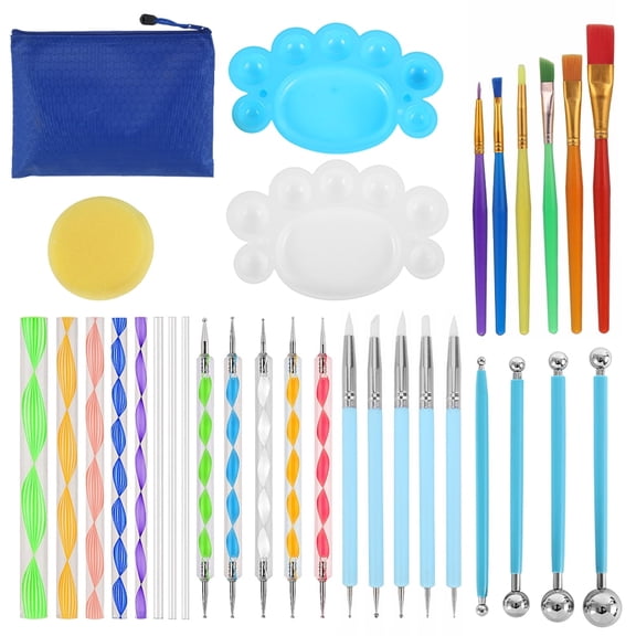 Vensio -27pcs Mandala Dotting Tools Rock Painting Kit, Professional Pebble Art Set with Acrylic Rods Stencils and Brushes for Children's Crafts and DIY Nail Art, Multicolored