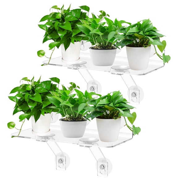 Vensio -2Pcs Clear Acrylic Window Plant Shelf with Strong Suction Cups, Space-Saving Window Plant Stand for Succulents and Cosmetics, No-Drill Installation Set