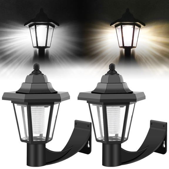 Vensio 2Pcs Warm Light Solar Wall Light Outdoor Hexagonal Retro LED Fence Lamp Heat Resistant Auto On/Off for Garden Decor