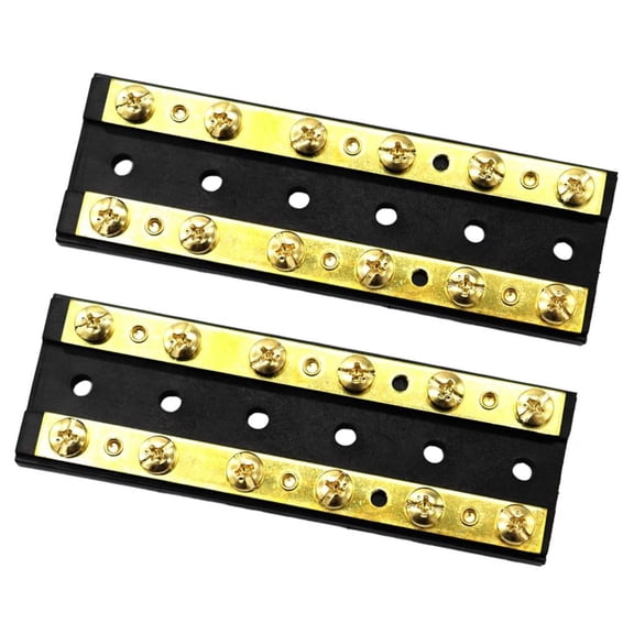 Vensio -2pcs 12-Position Double Row Bus Bar Terminal Blocks, Heavy Duty Brass Power Distribution Block with Glass Fiber Nylon Base for Boats and Cars, DC 32V