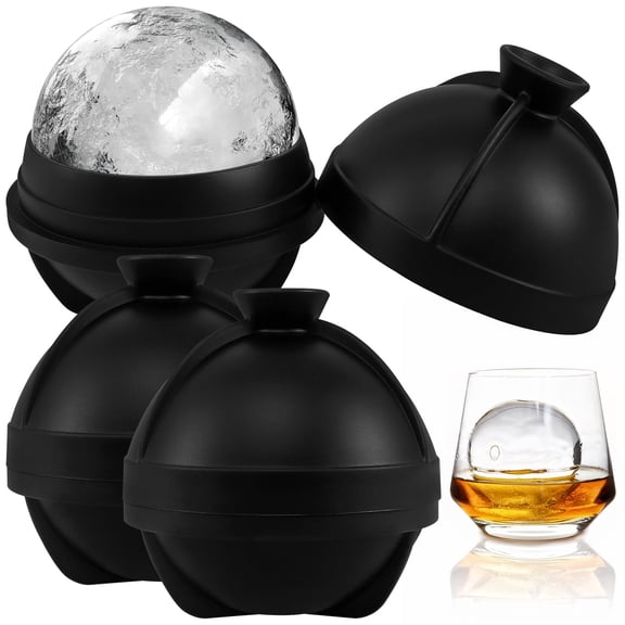 Vensio 3-Pack Black Silicone Ice Ball Molds 3-Inch Round Ice Cube Tray with Built-in Funnel for Whiskey